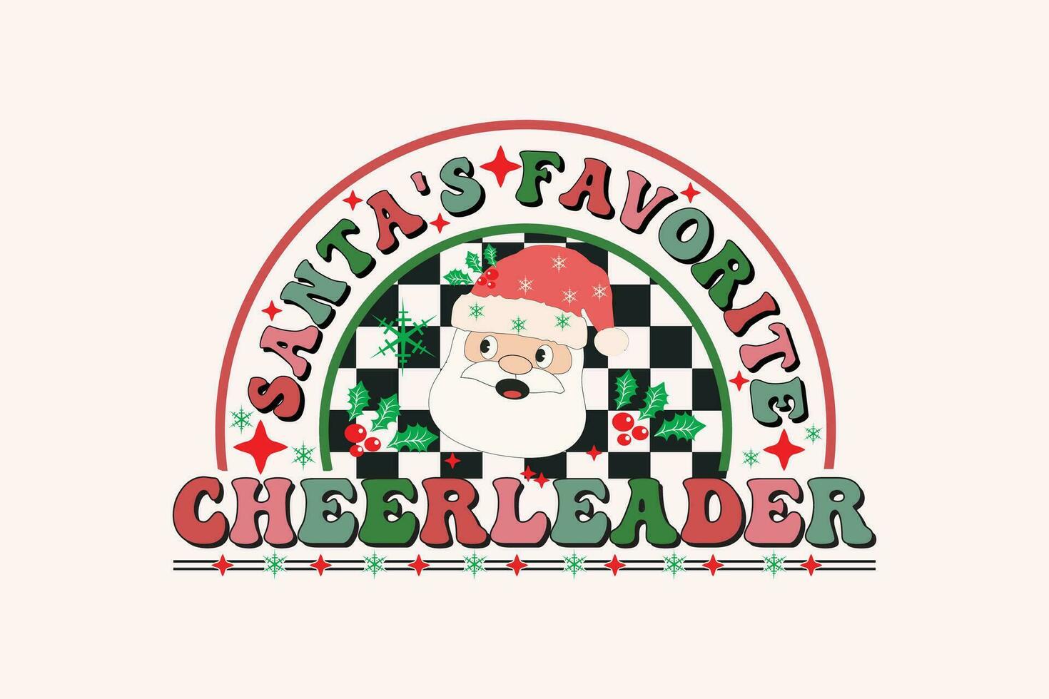 santa's favoriete cheerleader Kerstmis retro typografie t-shirt ontwerp vector