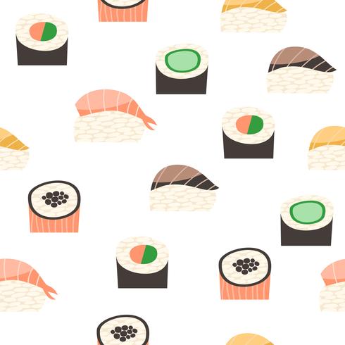Naadloos patroon met verschillende soorten sushi. vector