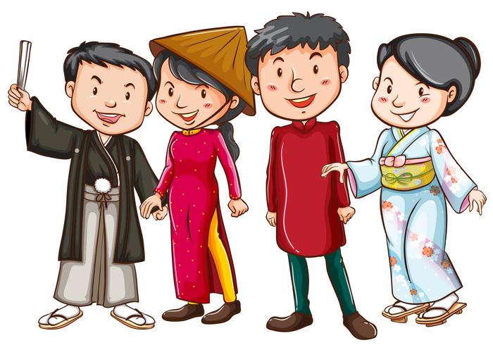 Aziatische mensen in traditionele kostuums vector
