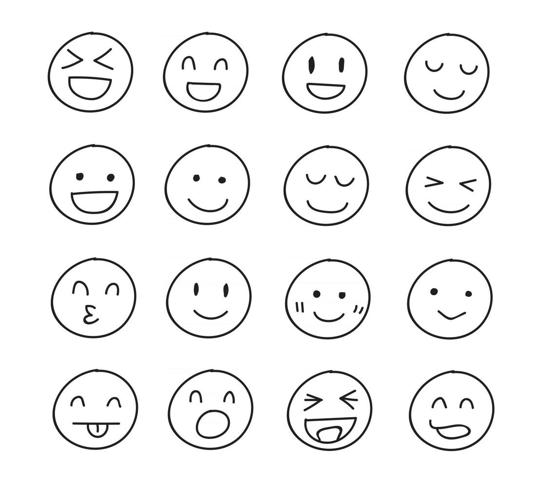 verzameling uit de vrije hand tekenen van vrolijke emoticons vector