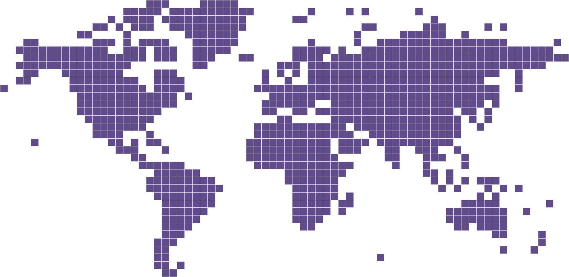 violette vierkante vorm wereldkaart op witte achtergrond vector