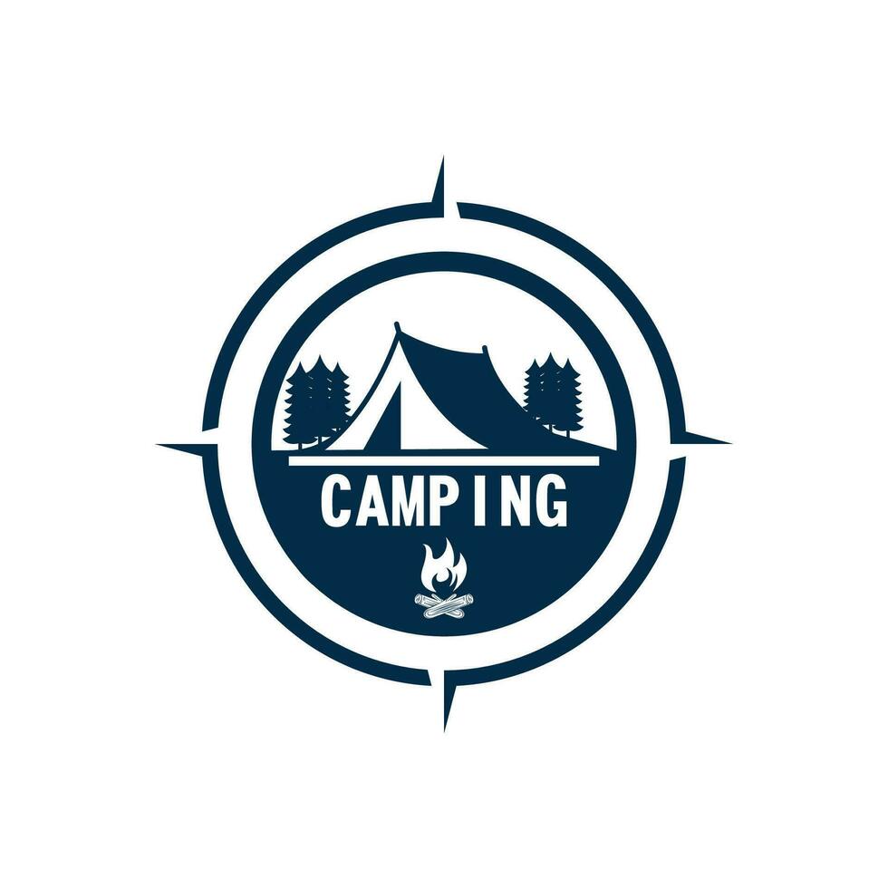 pijnboom bomen en camping tent getextureerde logo ontwerp vector