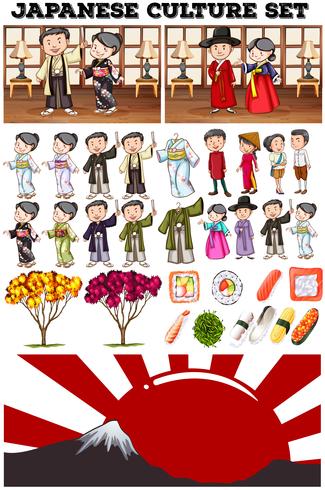 Aziatische cultuur met mensen in kostuum vector