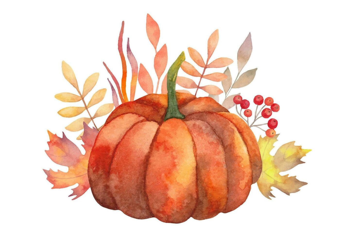 herfst samenstelling. botanisch waterverf illustratie van pompoenen en herfst bladeren. seizoensgebonden vakantie, feesten. halloween, dankzegging. handgemaakt geïsoleerd kunst. vector