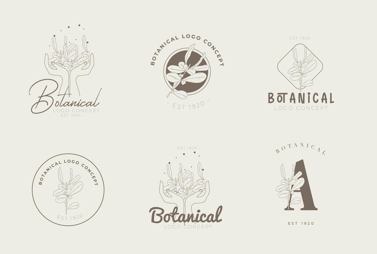 retro vintage stijl botanisch bloemen minimaal logo pack vector