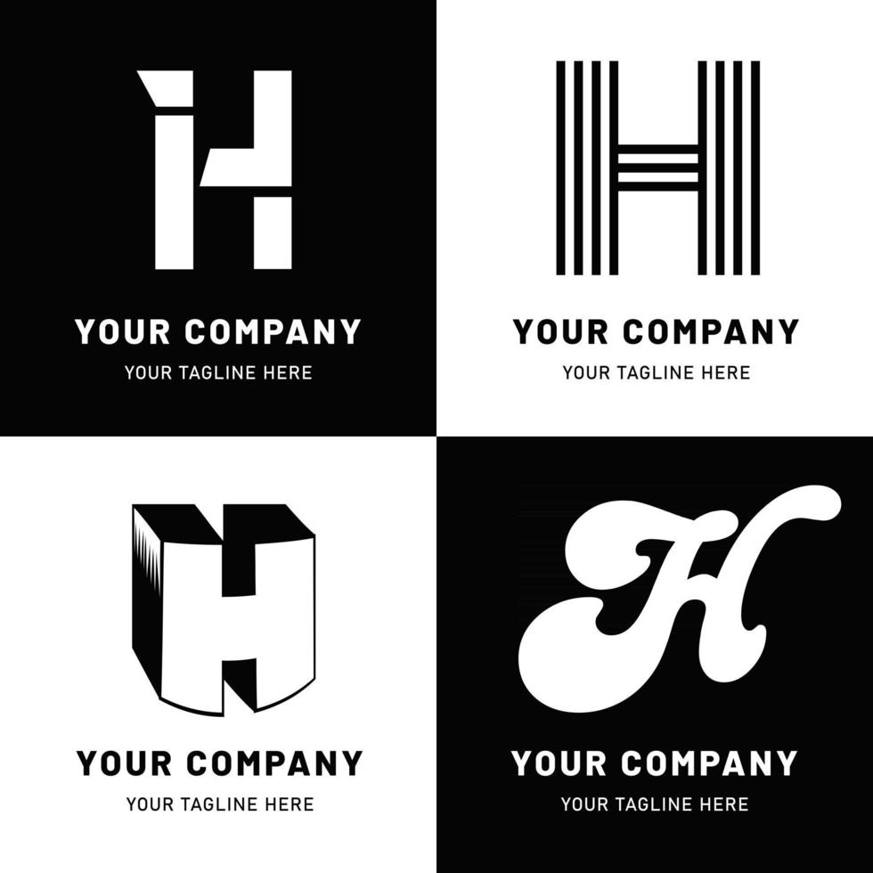 zwart-wit letter h logo set vector