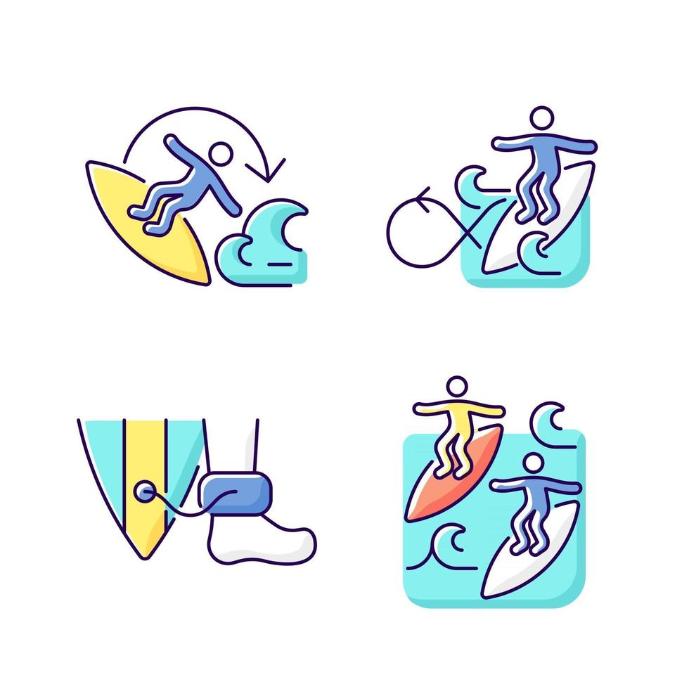 extreme watersport rgb kleur iconen set vector