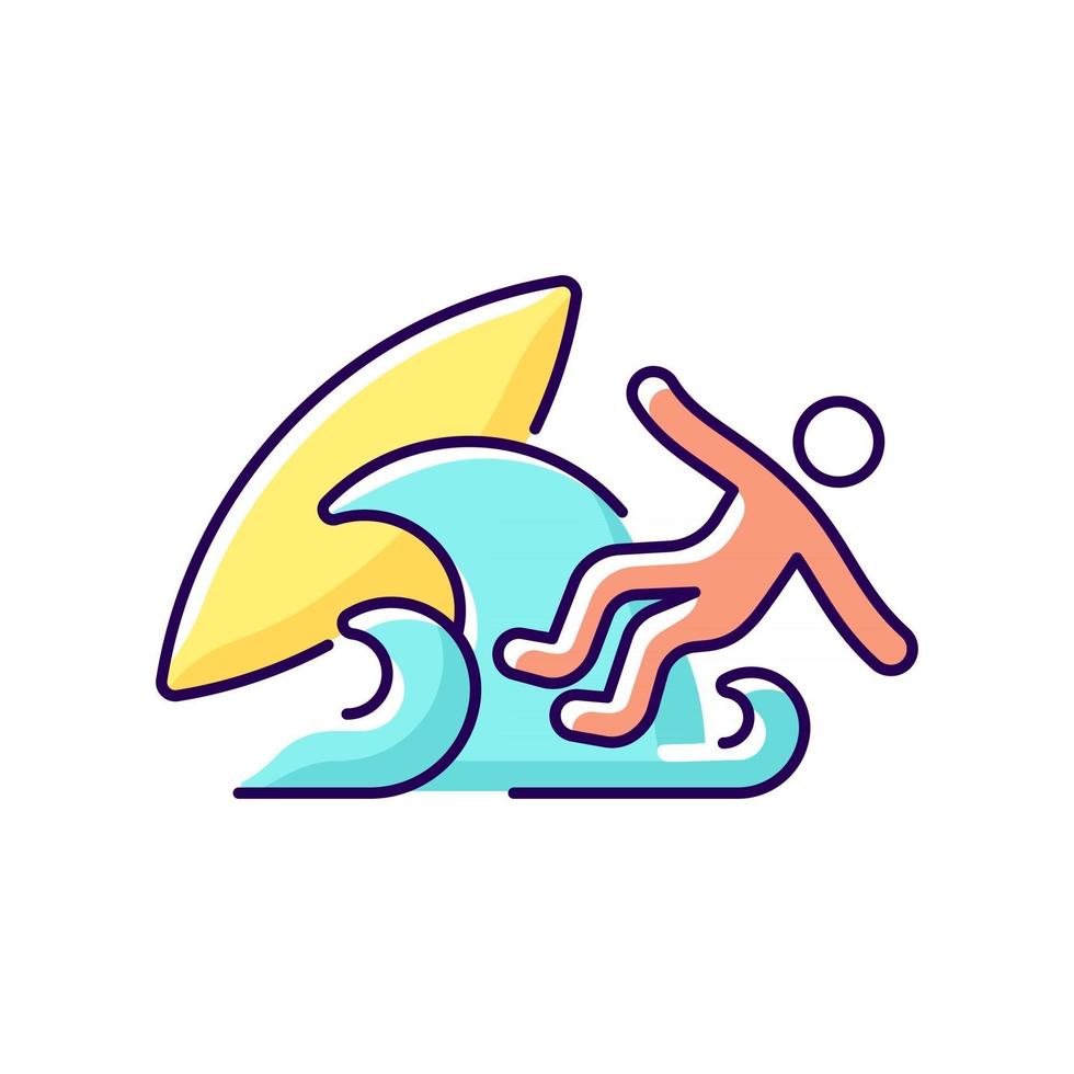 surf wipeout rgb kleurenpictogram vector