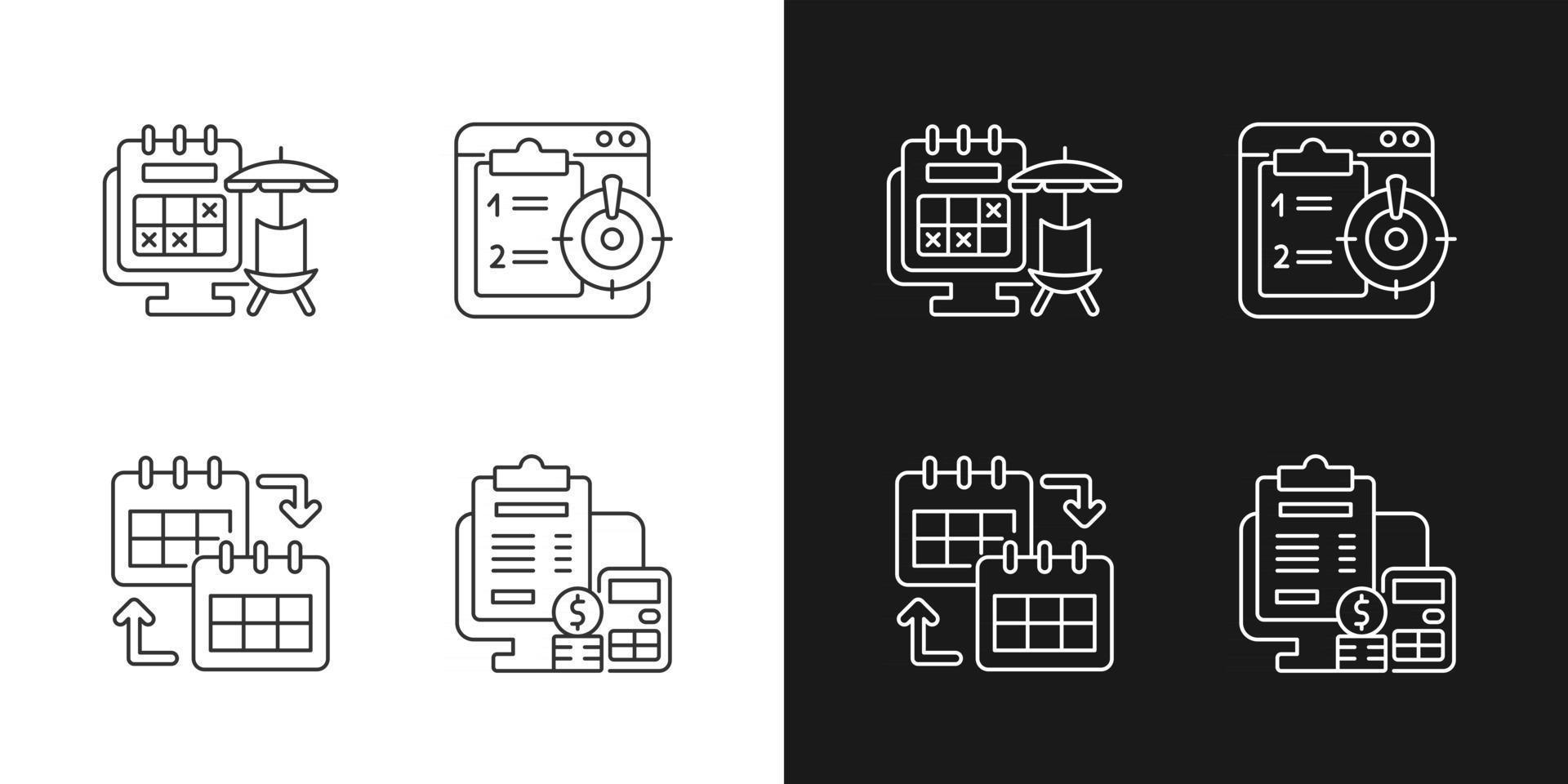 werk op afstand trackers lineaire pictogrammen ingesteld voor donkere en lichte modus vector