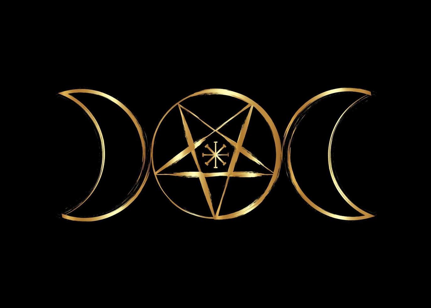 drievoudig maangodin wicca pentacle symbool, gouden hekserij icoon vector