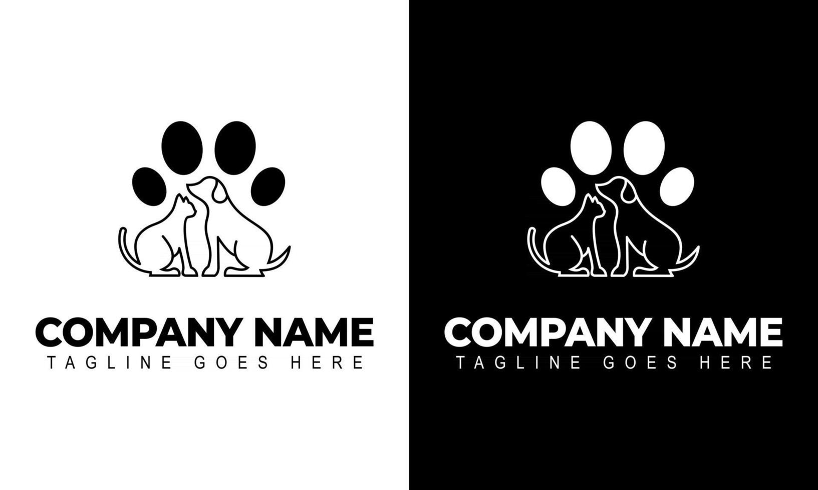 hond kat veterinaire kliniek logo sjabloon. lijnsymbolen in negatief vector