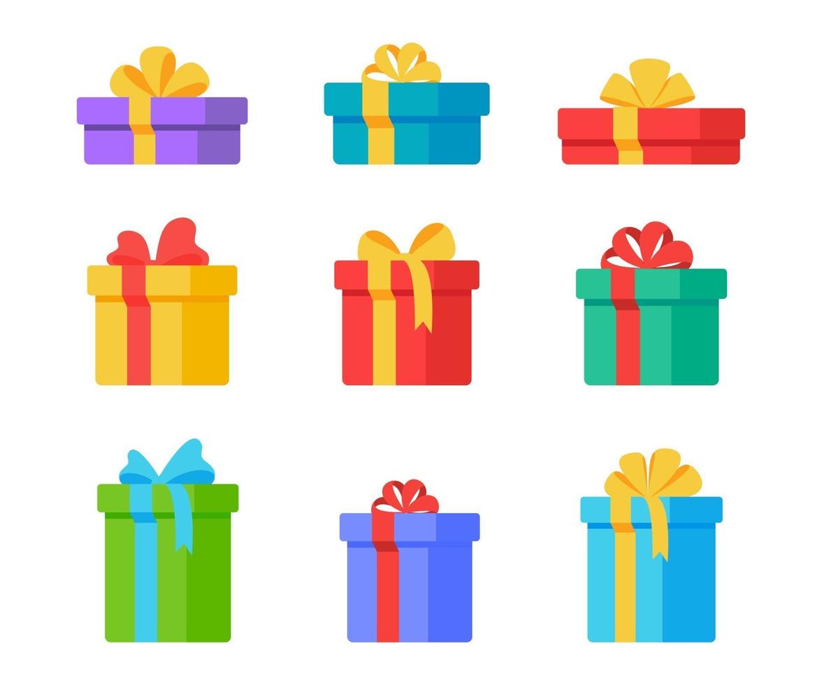 kleurrijke geschenkdozen versierd met prachtige lintstrikken. vector
