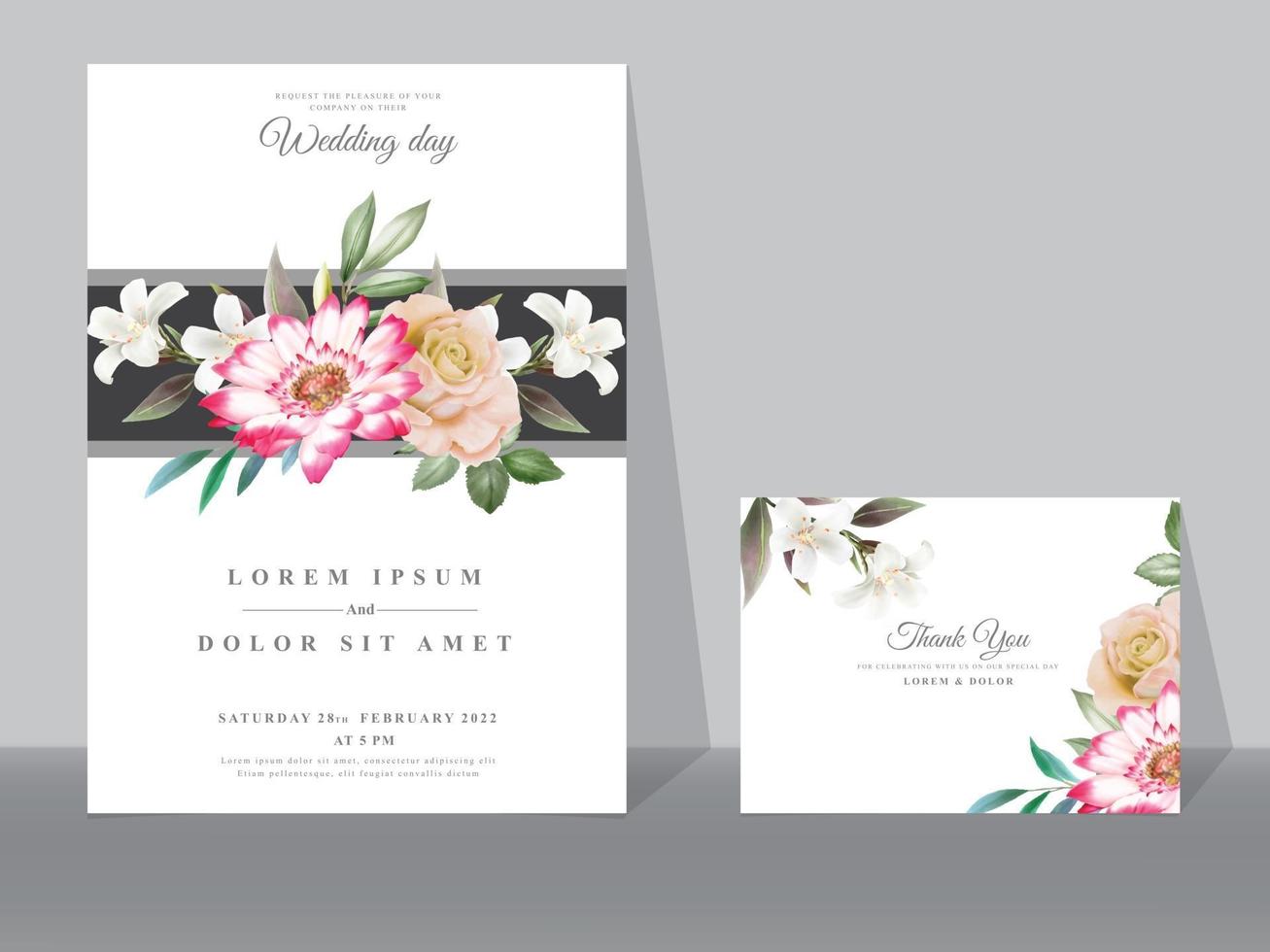 mooie bloemen bruiloft uitnodigingskaarten vector