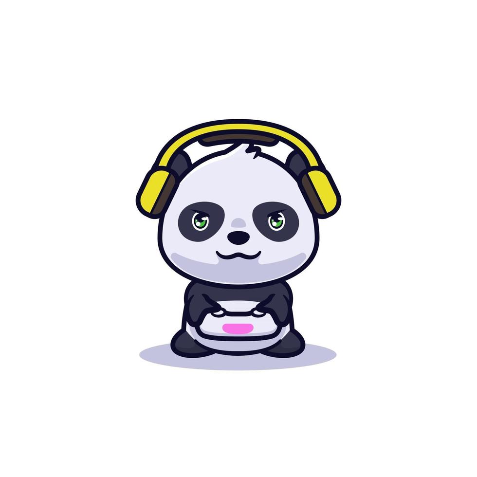 schattige panda die videogameillustratie speelt vector