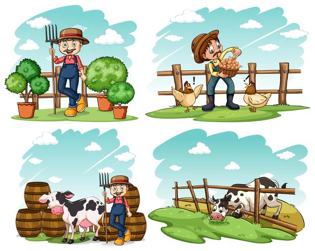 Boeren en boerderijdieren vector
