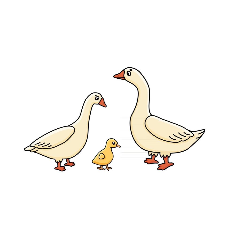 vector schattig schets doodle cartoon gans anser familie