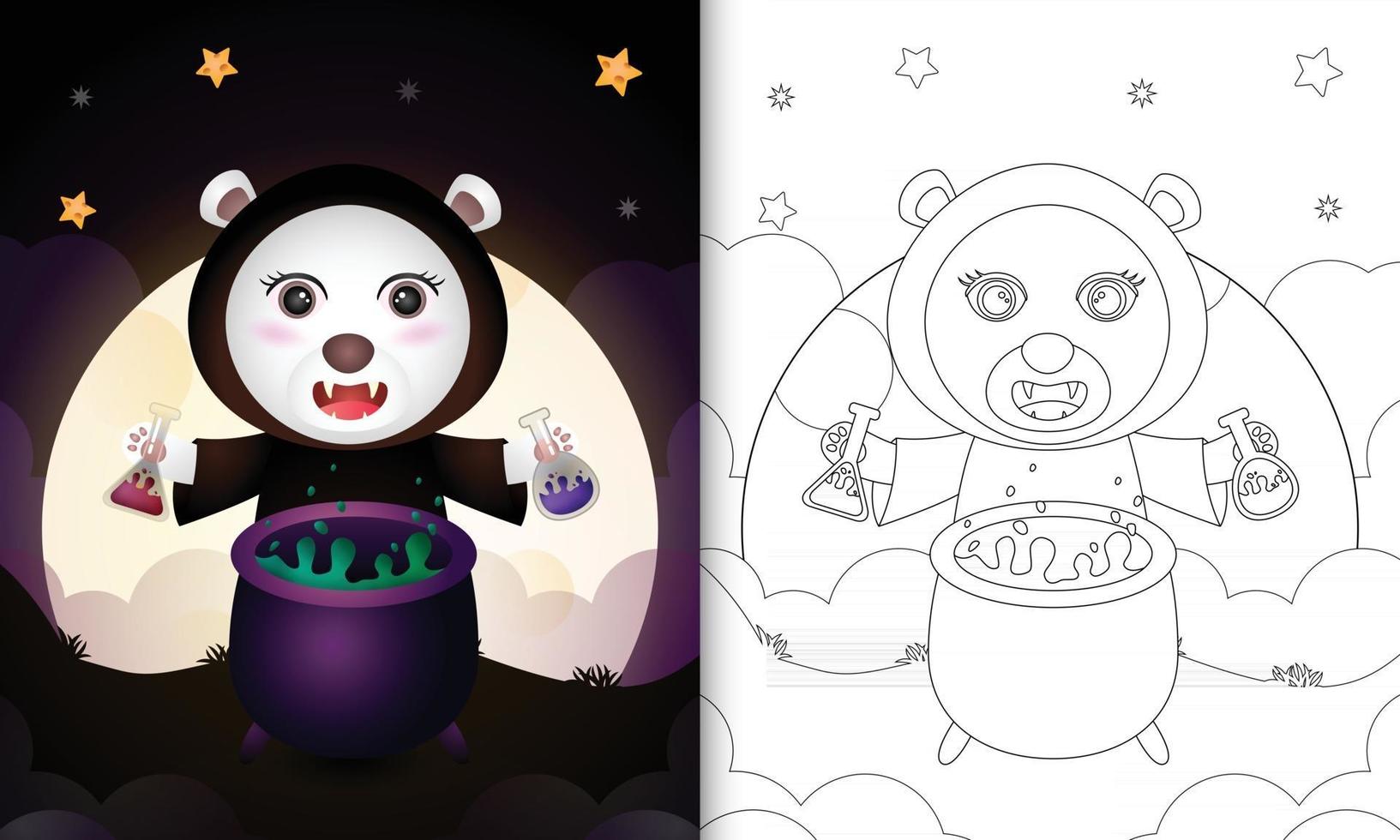 kleurboek met een schattige ijsbeer met kostuumheks halloween vector