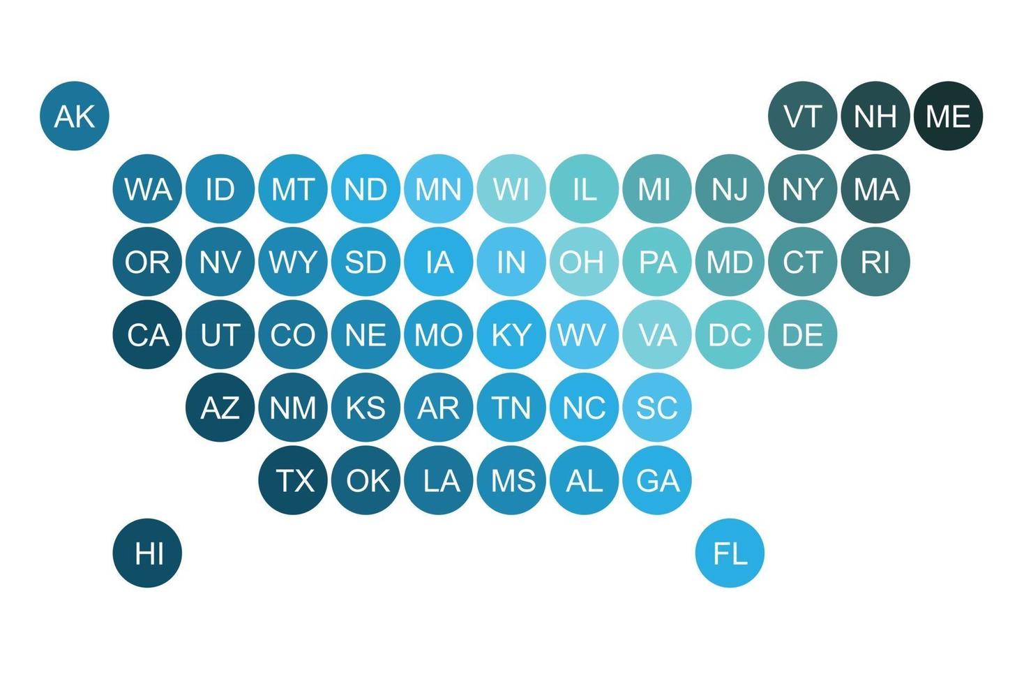 politieke kaart van de verenigde staten van amerika verdelen door staat kleurrijke cirkel geometrie. vector