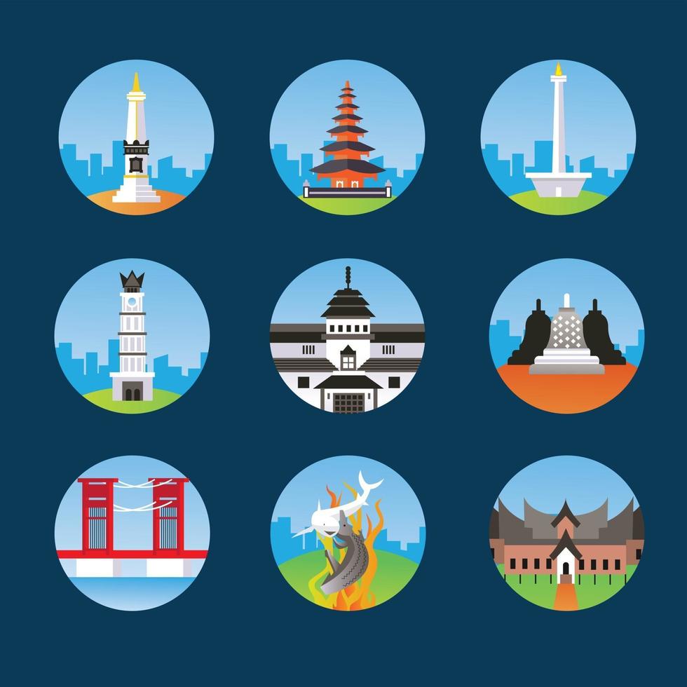 iconen van Indonesische bezienswaardigheden vector