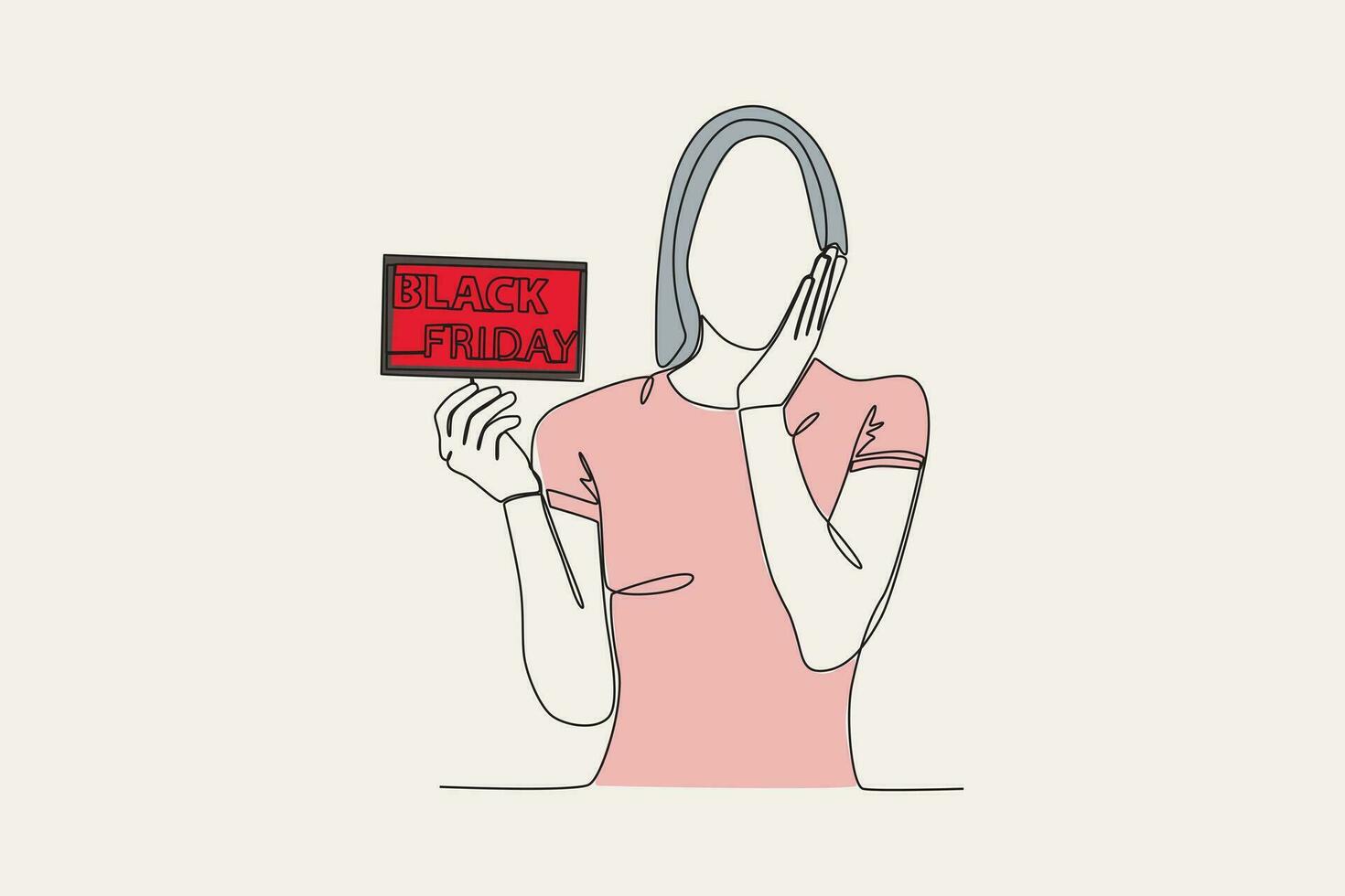 kleur illustratie van een vrouw Holding een zwart vrijdag banier vector