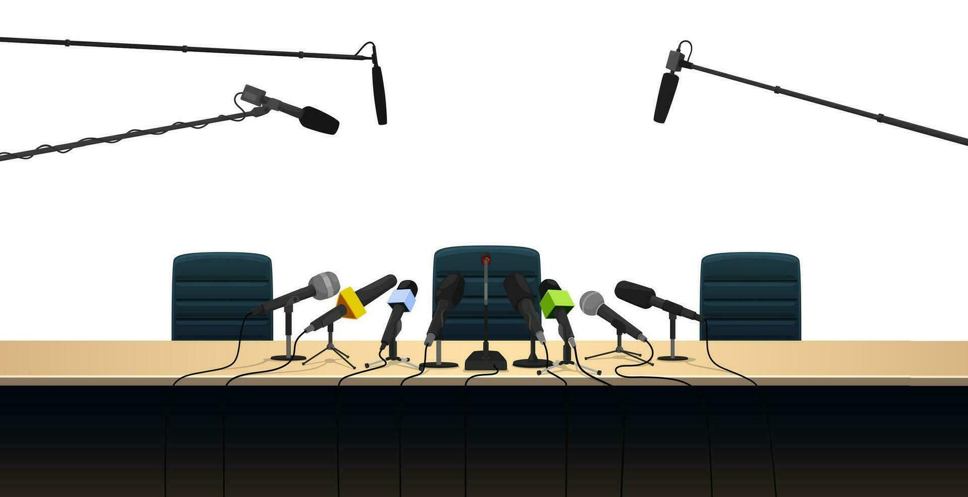 microfoons en druk op conferentie interview tafel vector