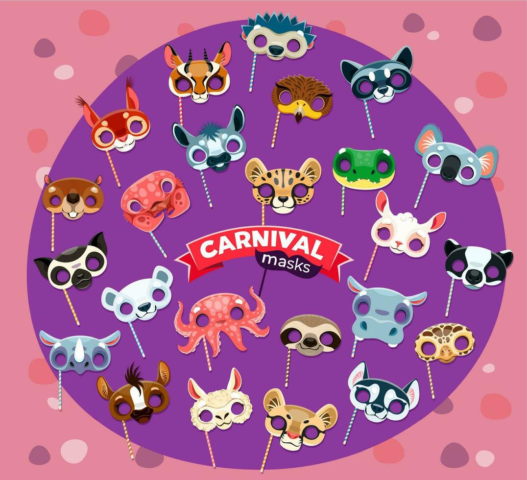 tekenfilm dier carnaval partij maskers of kostuums vector