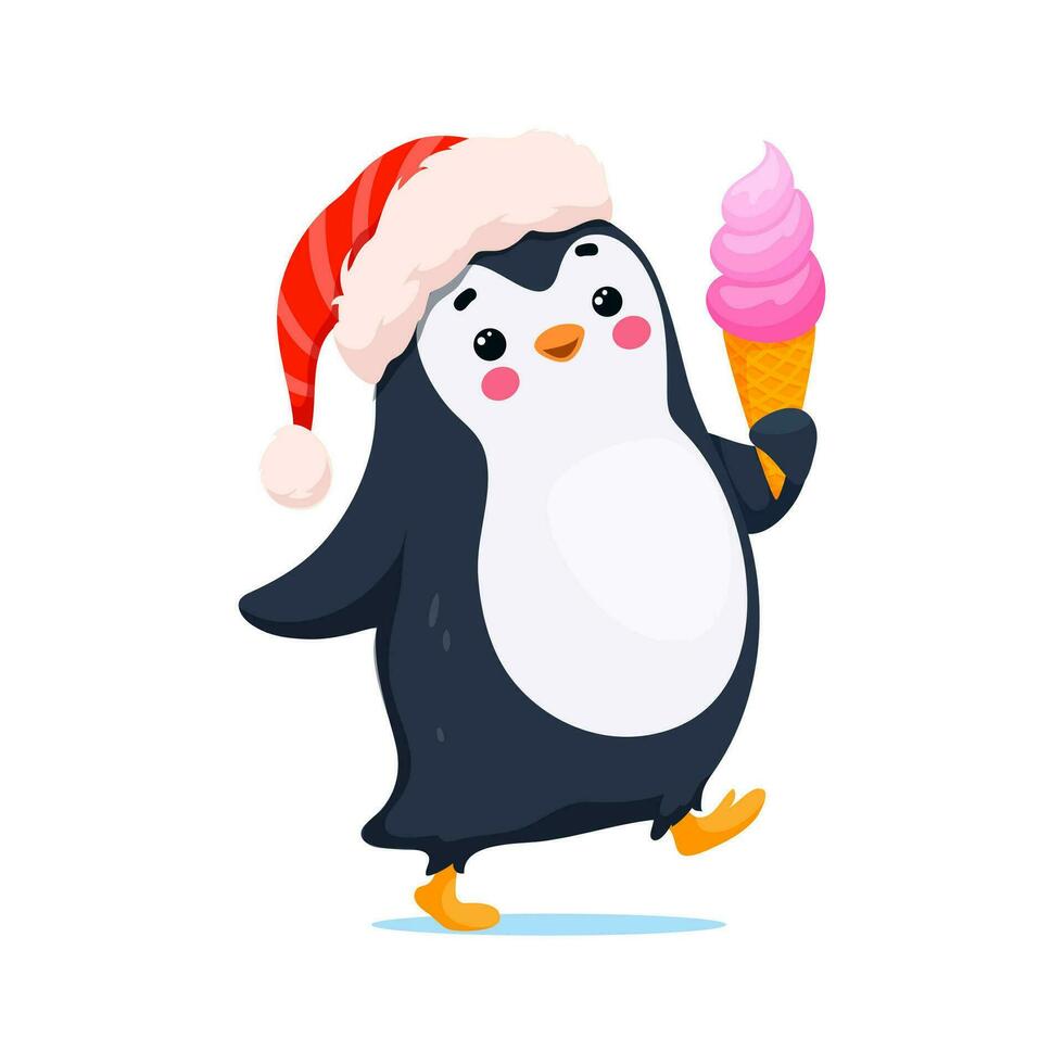 tekenfilm schattig grappig pinguïn vervelend de kerstman hoed vector