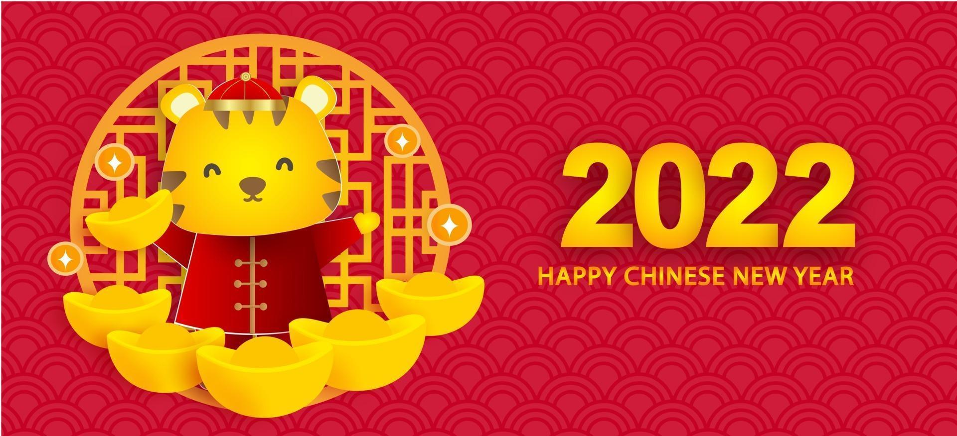 chinees nieuwjaar 2022 jaar van de tijgerbanner in papier gesneden stijl vector