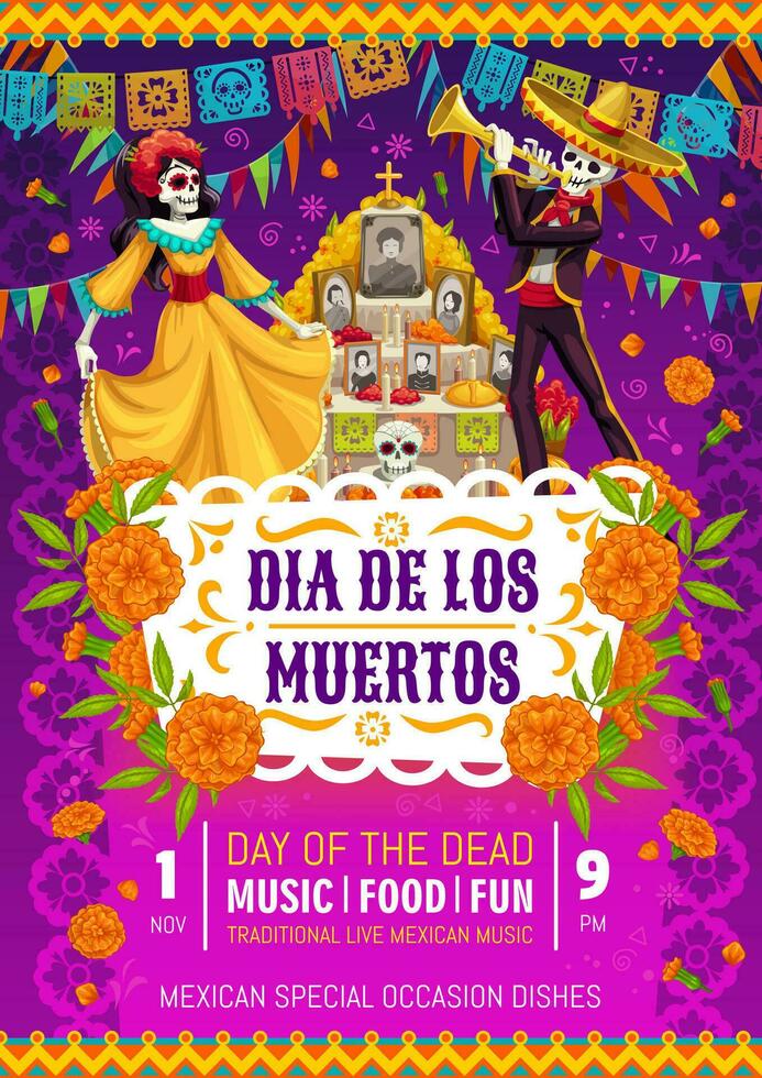 dia de los muertos, Mexicaans vakantie partij folder vector