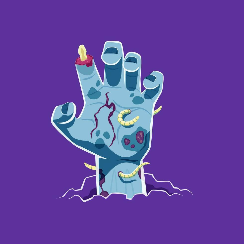 halloween zombie hand, verschrikking vakantie tekenfilm vector