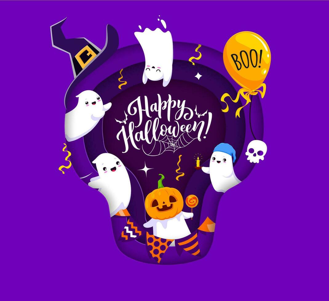 halloween papier besnoeiing schedel vorm banier met geesten vector