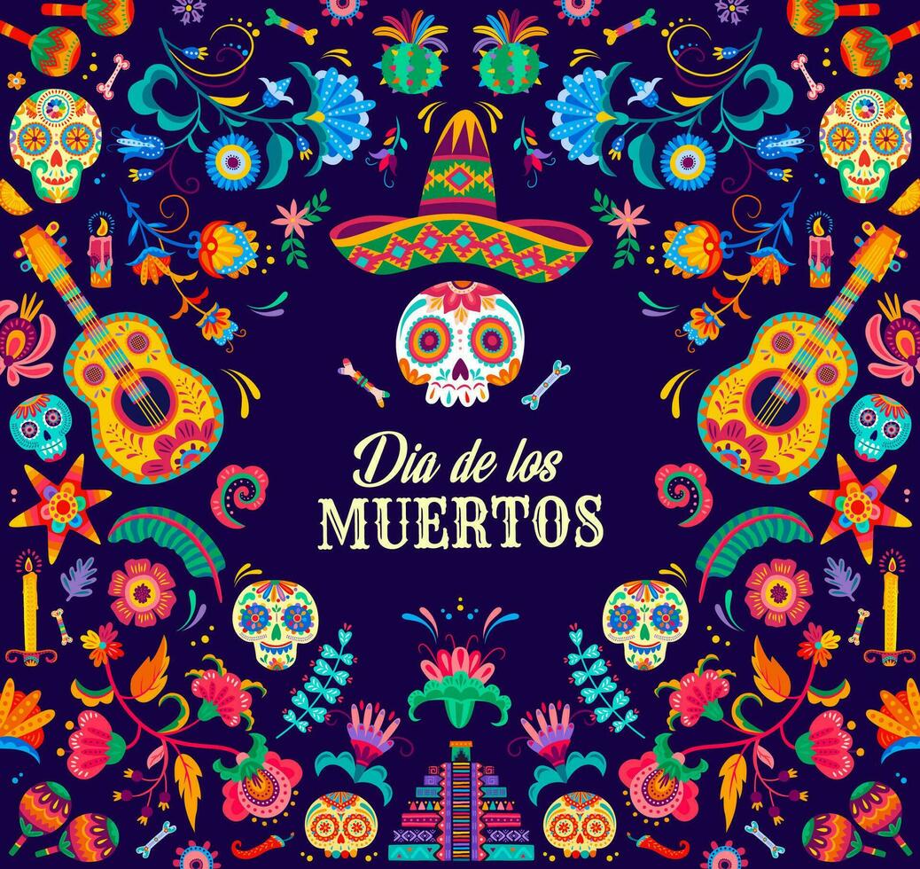 Mexicaans dia de Muertos banier met suiker schedels vector