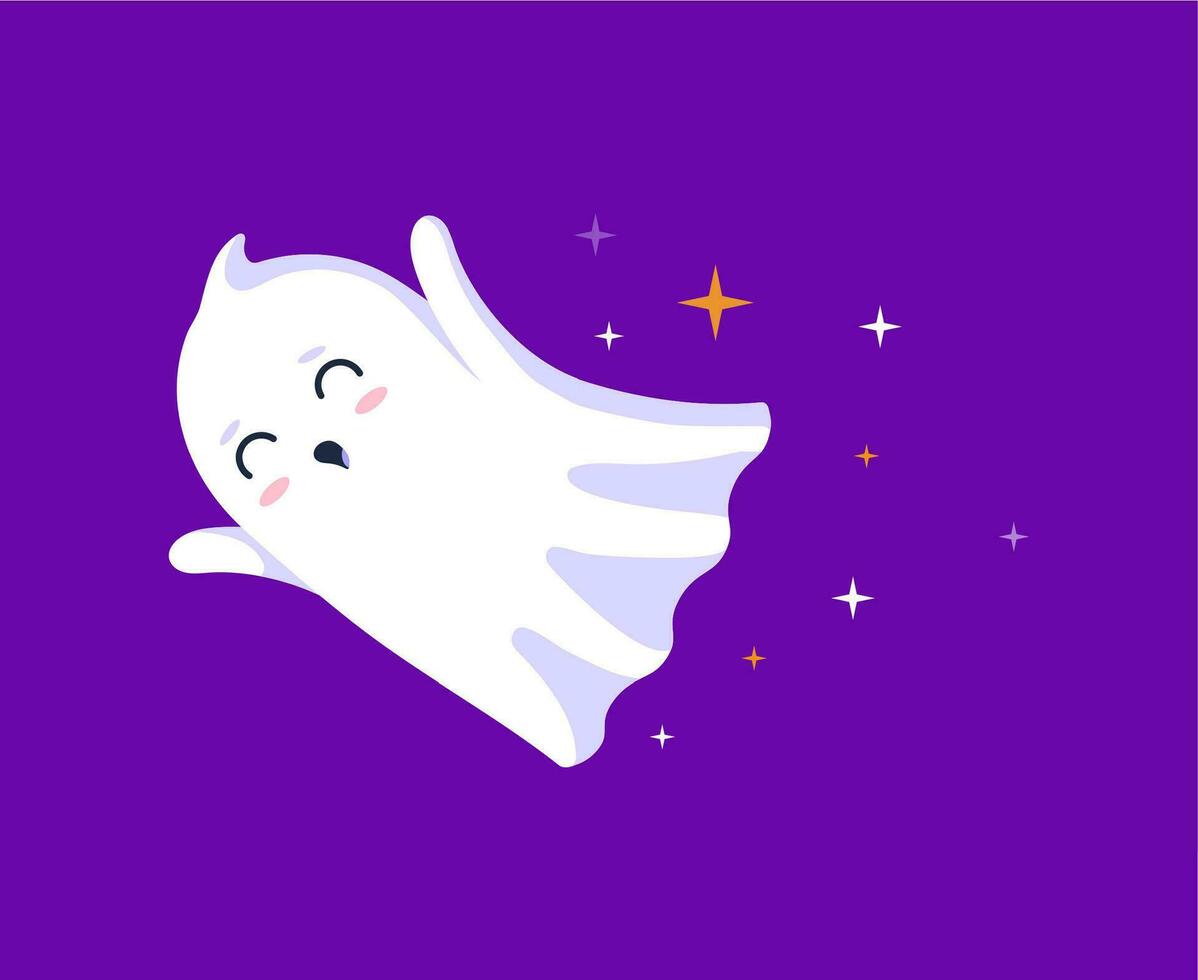 halloween kawaii geest stijgt door de nacht lucht vector