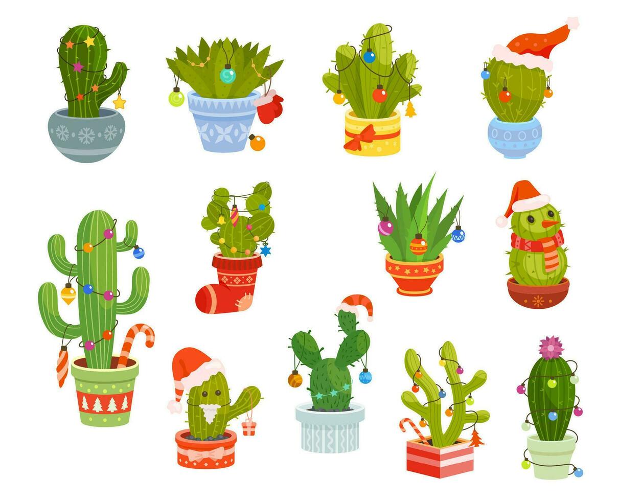 Kerstmis vakantie cactussen Mexicaans stekelig saguaro vector