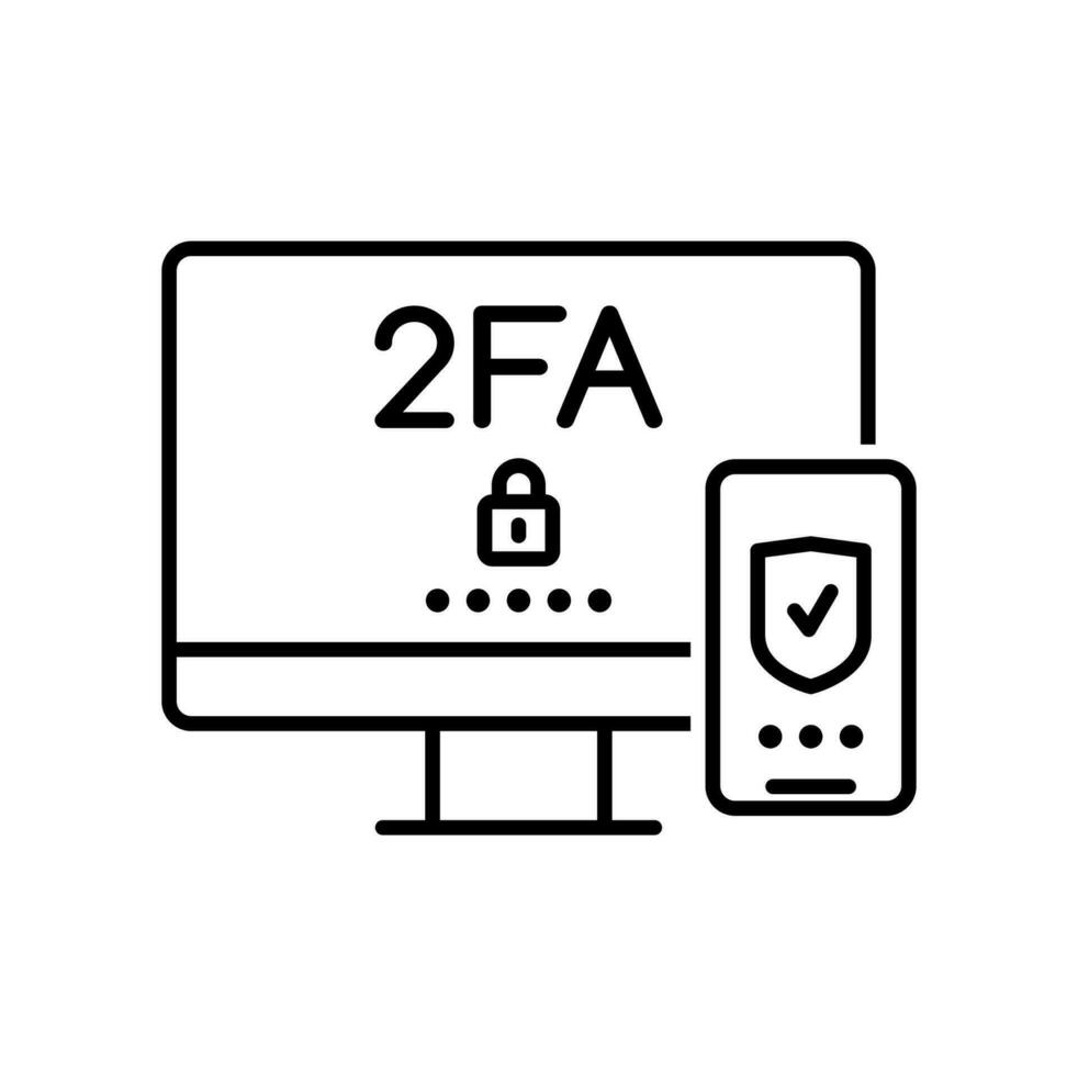 2fa. twee factor verificatie vector dun lijn icoon