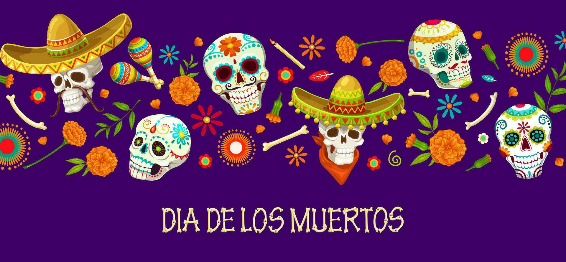 Mexicaans suiker schedels Aan dia de los Muertos banier vector