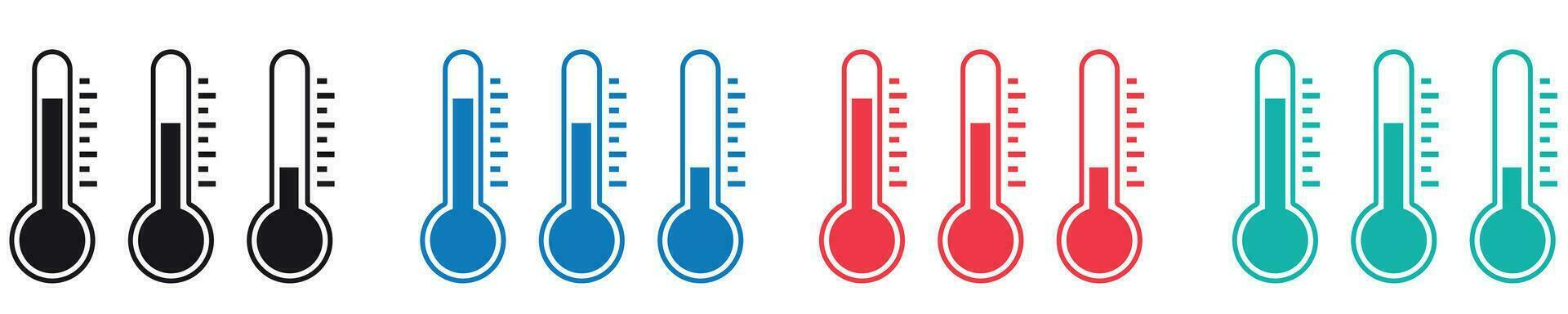 temperatuur symbool set. thermometer symbolen, temperatuur schaal, weer pictogrammen. vector illustratie