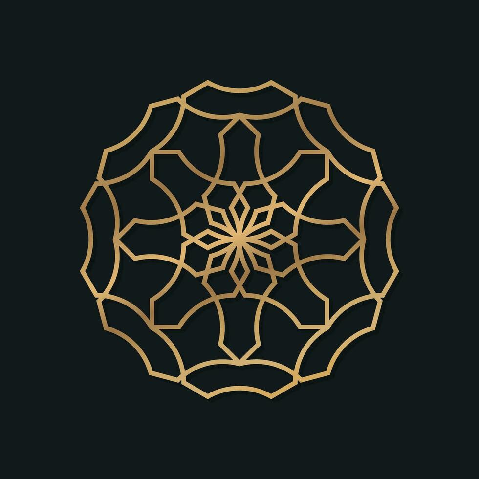 meetkundig logo in Arabisch en Islamitisch stijl versierd met goud kleuren Aan een zwart achtergrond vector