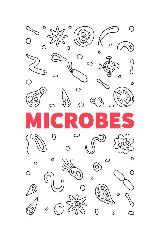 microben vector wetenschap concept dun lijn minimaal verticaal banier of illustratie