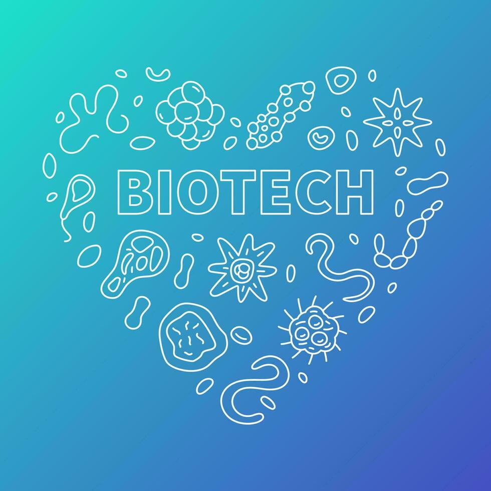 biotech concept schets vector hart vormig modern banier - biotechnologie illustratie