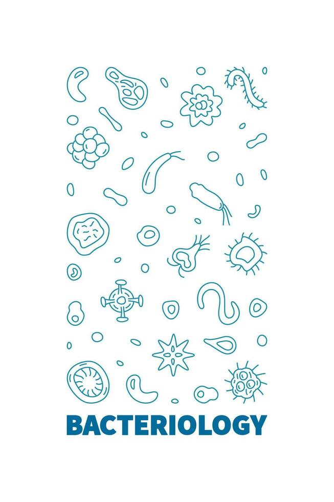 bacteriologie vector microbiologie wetenschap concept schets blauw verticaal banier