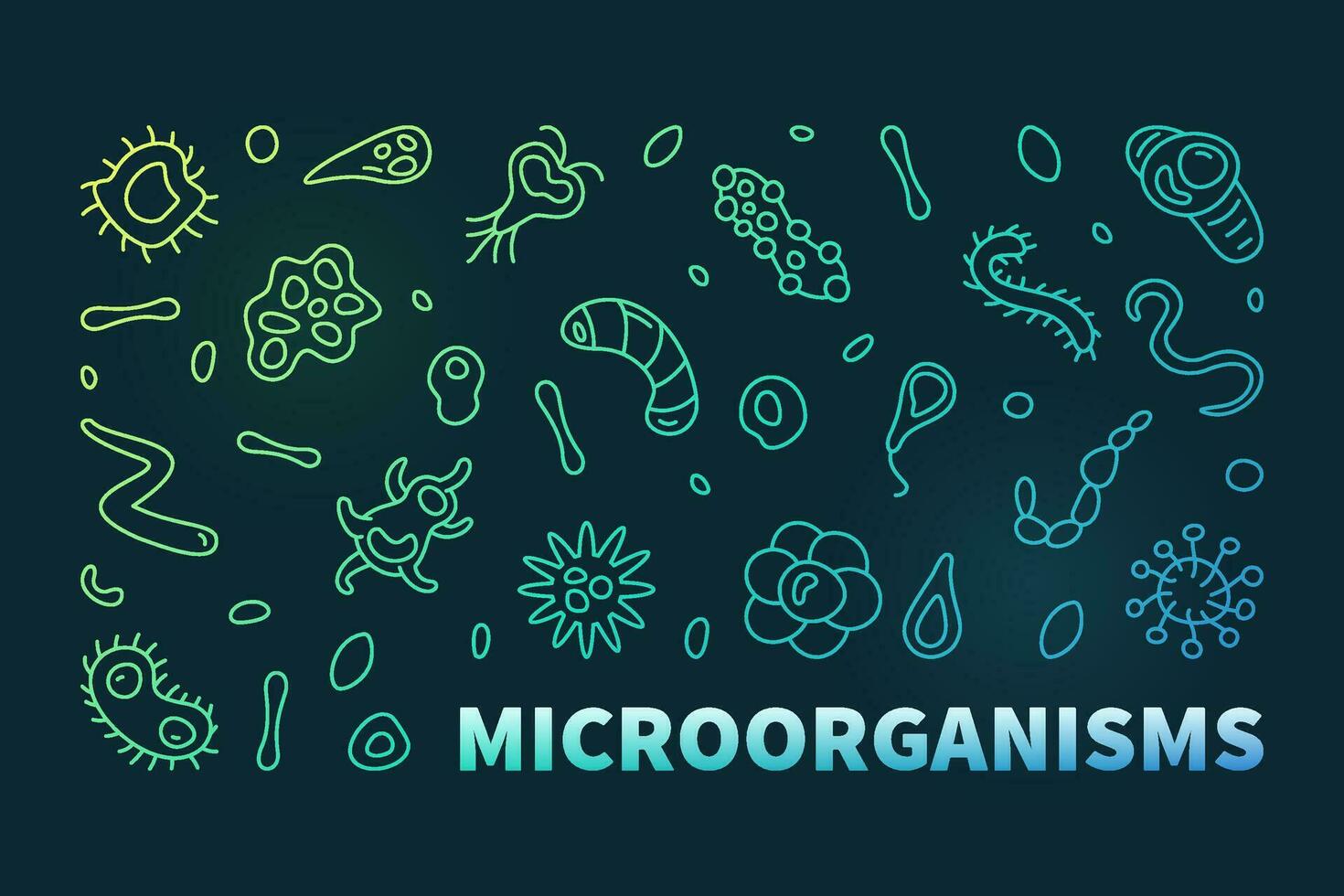 micro-organismen vector micro organismen concept lineair gekleurde horizontaal spandoek. microorganisme illustratie in lijn stijl