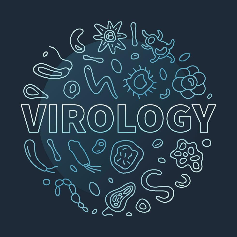 virologie vector micro biologie en virus concept schets blauw ronde banier