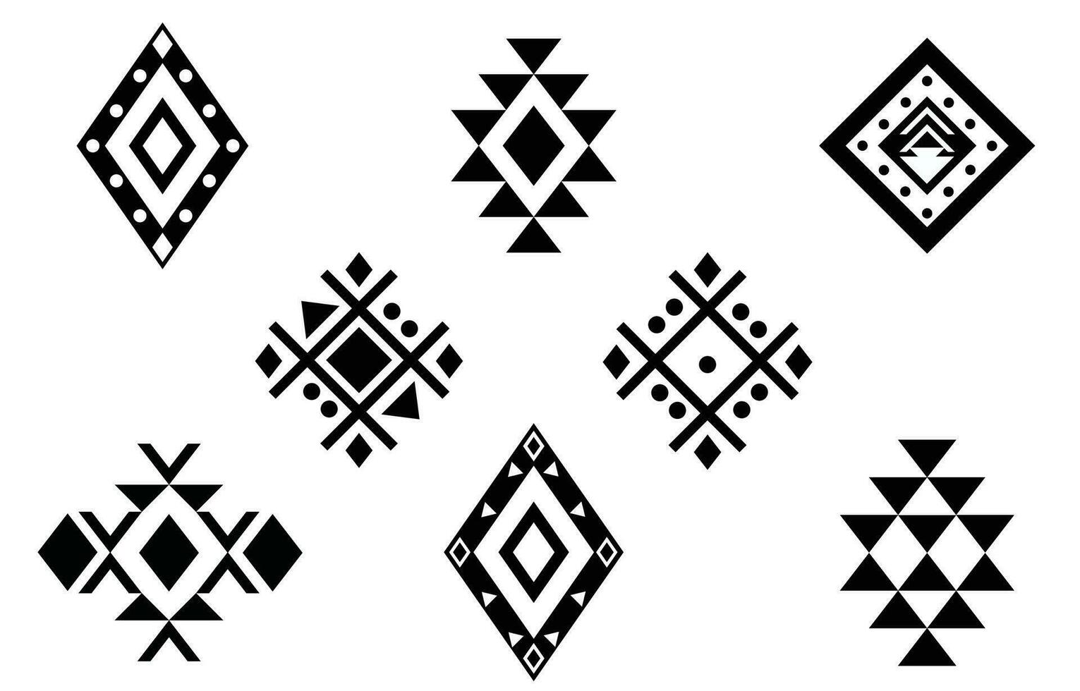 oosters etnisch patroon. reeks van etnisch ornamenten. tribal ontwerp, meetkundig symbolen voor tatoeëren, logo, kaarten, kleding stof decoratief werken. traditioneel afdrukken vector illustratie. Aan wit achtergrond.