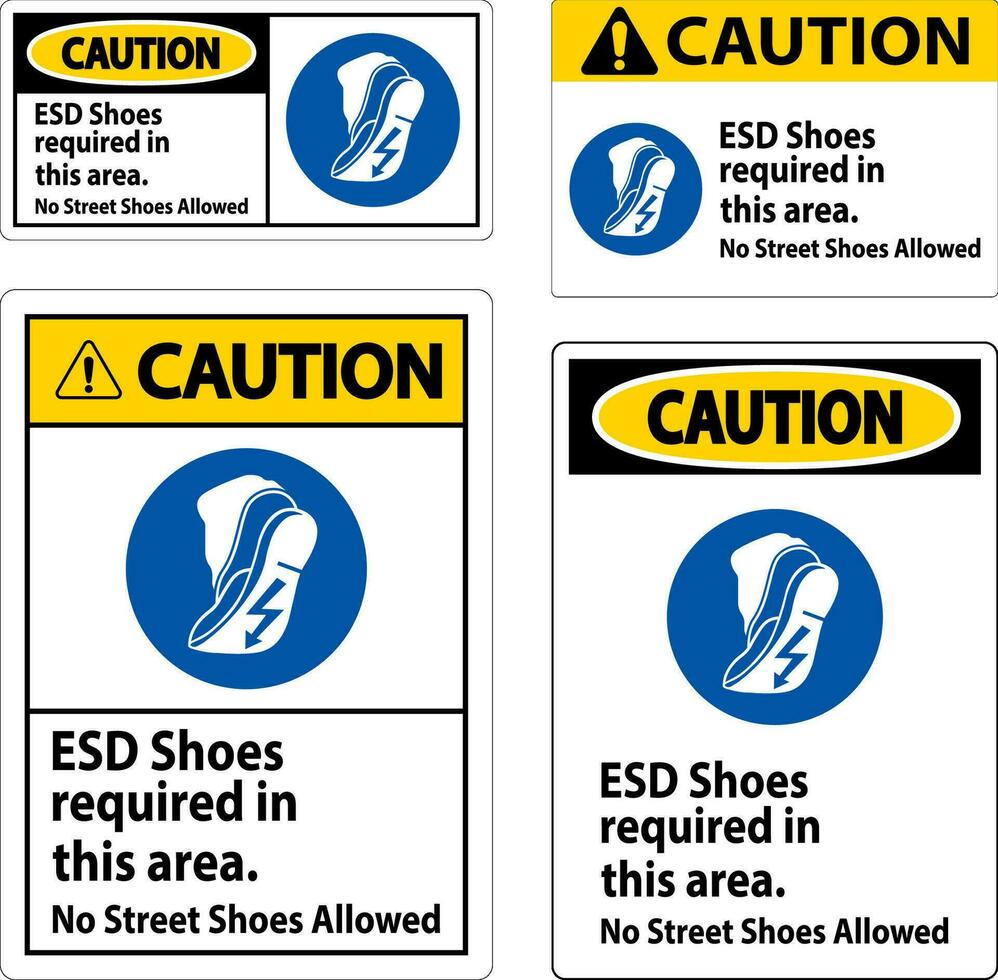 voorzichtigheid teken esd schoenen verplicht in deze Oppervlakte. Nee straat schoenen toegestaan vector
