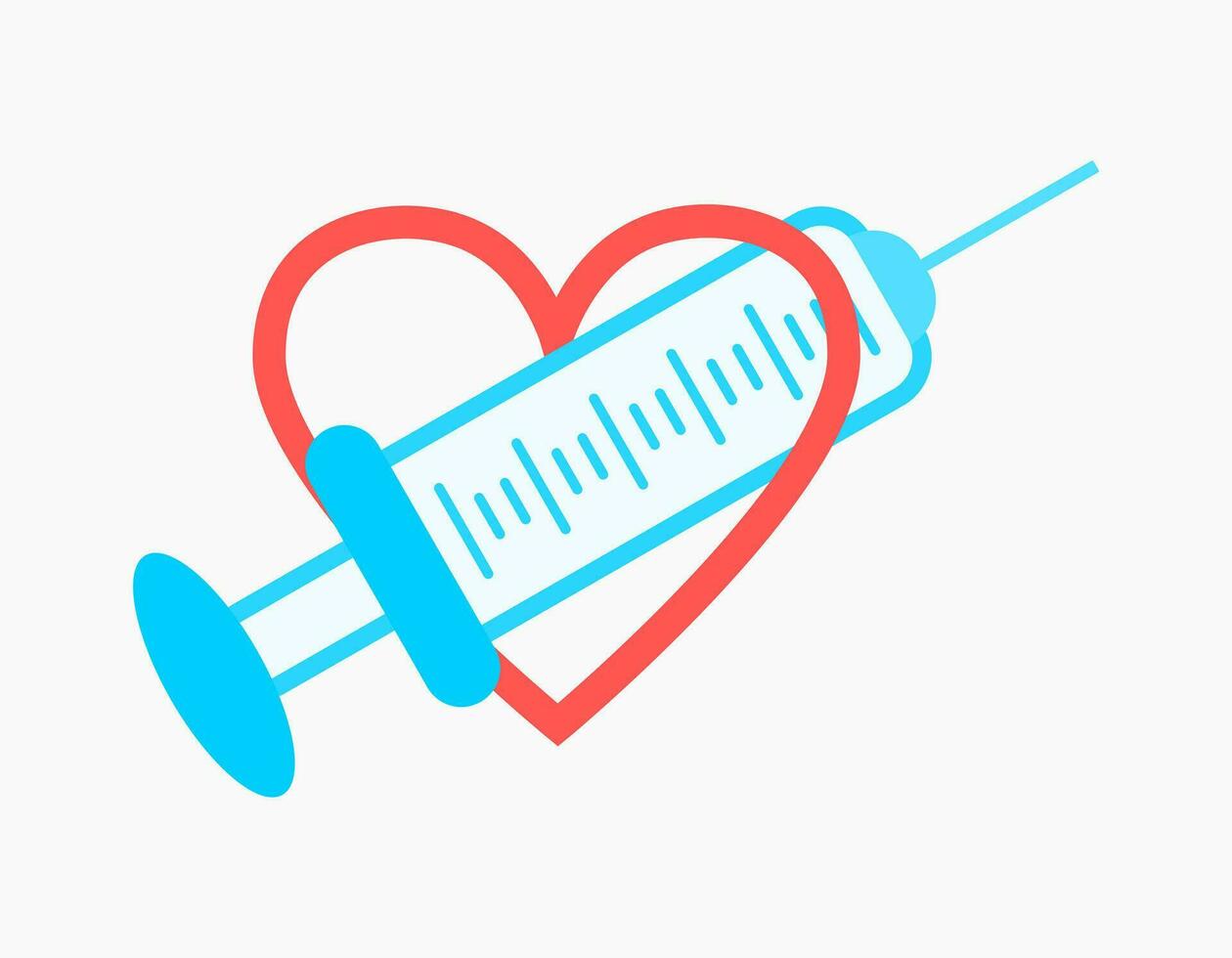 injectiespuit en liefde hart icoon met blauw en roze. creatief schattig icoon van de injectiespuit binnen de liefde lijn icoon. geschikt ontwerp illustratie voor vaccin campagne, poster, ziekenhuis, kliniek, en onderwijs. vector