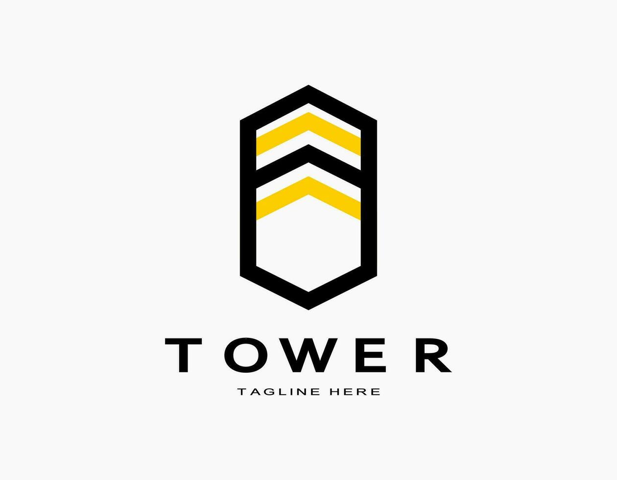 modern toren logo icoon met geel en zwart. gemakkelijk vector voor bedrijf, architectuur, ontwikkelaar, residentie, kantoor.