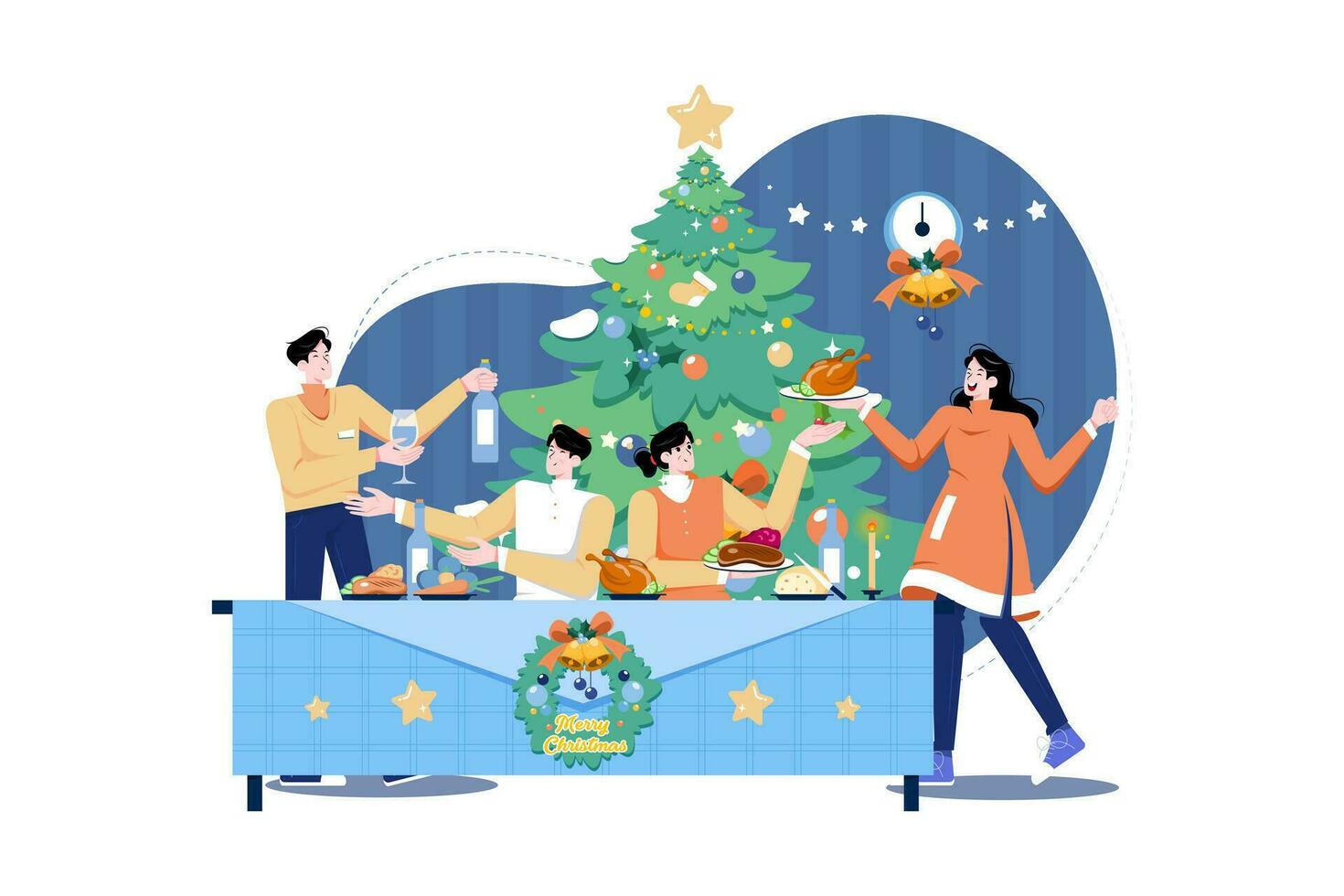 Kerst diner partij illustratie concept op witte achtergrond vector