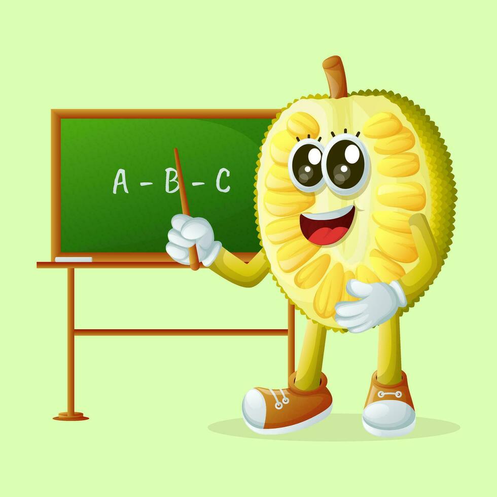 jackfruit karakter in voorkant van een schoolbord vector