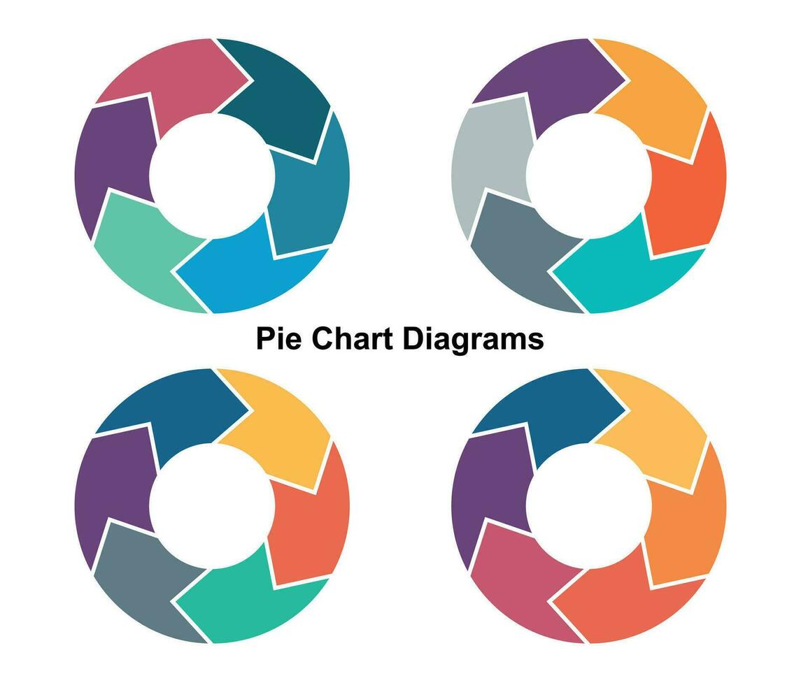 4 reeks van cirkel taart tabel vector kunst, pictogrammen, en grafiek, cirkel taart tabel vector, 6-staps taart grafiek, cirkel pijlen infografisch.